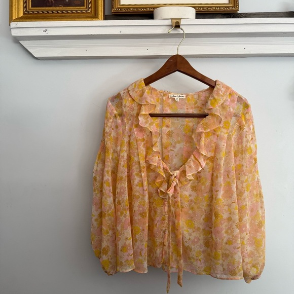 For Love and Lemons Melanie Blouse Floral size XS Oversized Flowy - Picture 4 of 12